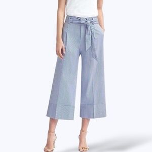BANANA REPUBLIC Cotton Blend Blue & White Stripe Cropped Wide Leg Pants w/ Belt